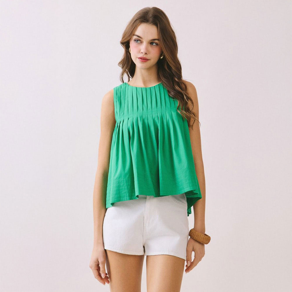 THML SLEEVELESS PLEATED FLOWY TOP
