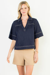 THML DENIM V NECK TOP