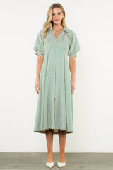 THML PUFF SLV STRIPE MIDI DRESS